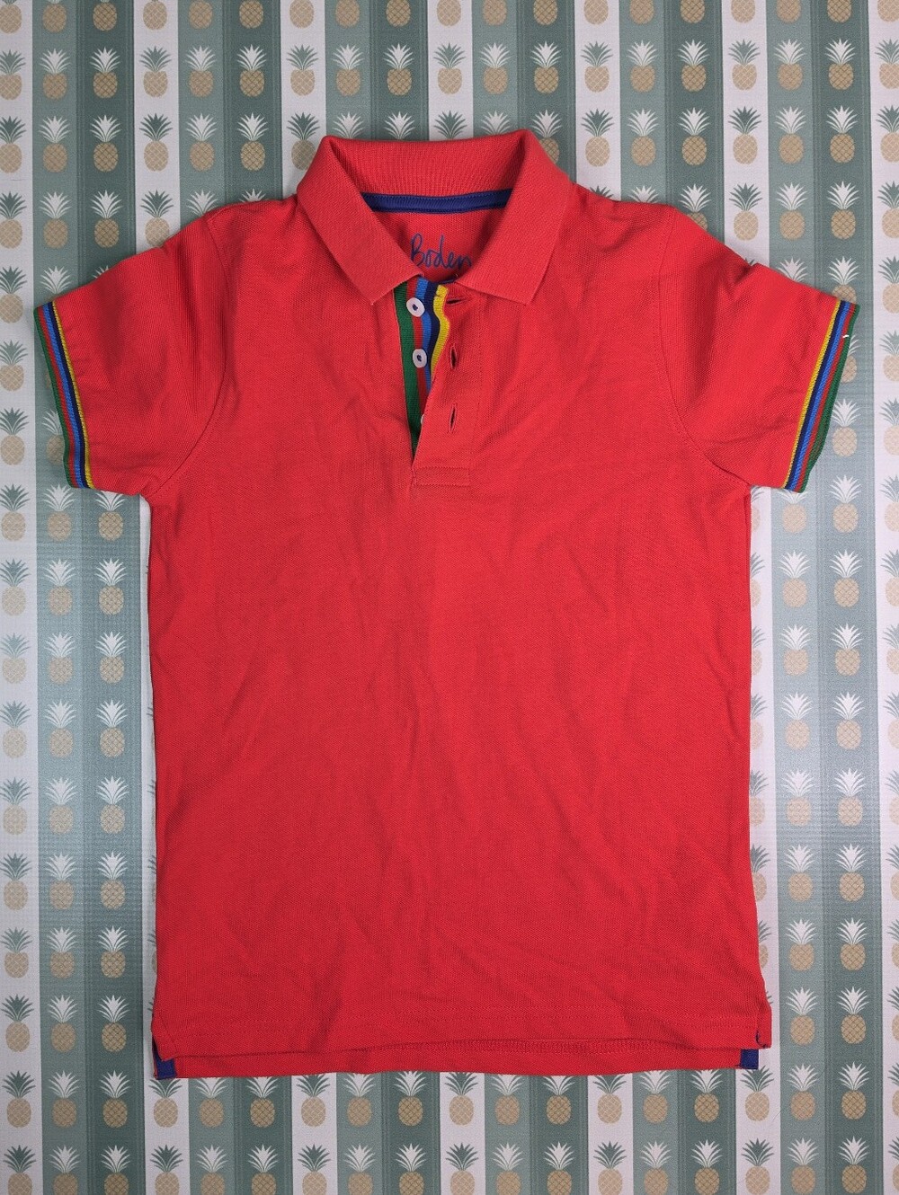 Boden Polo Shirt with Rainbow Trim